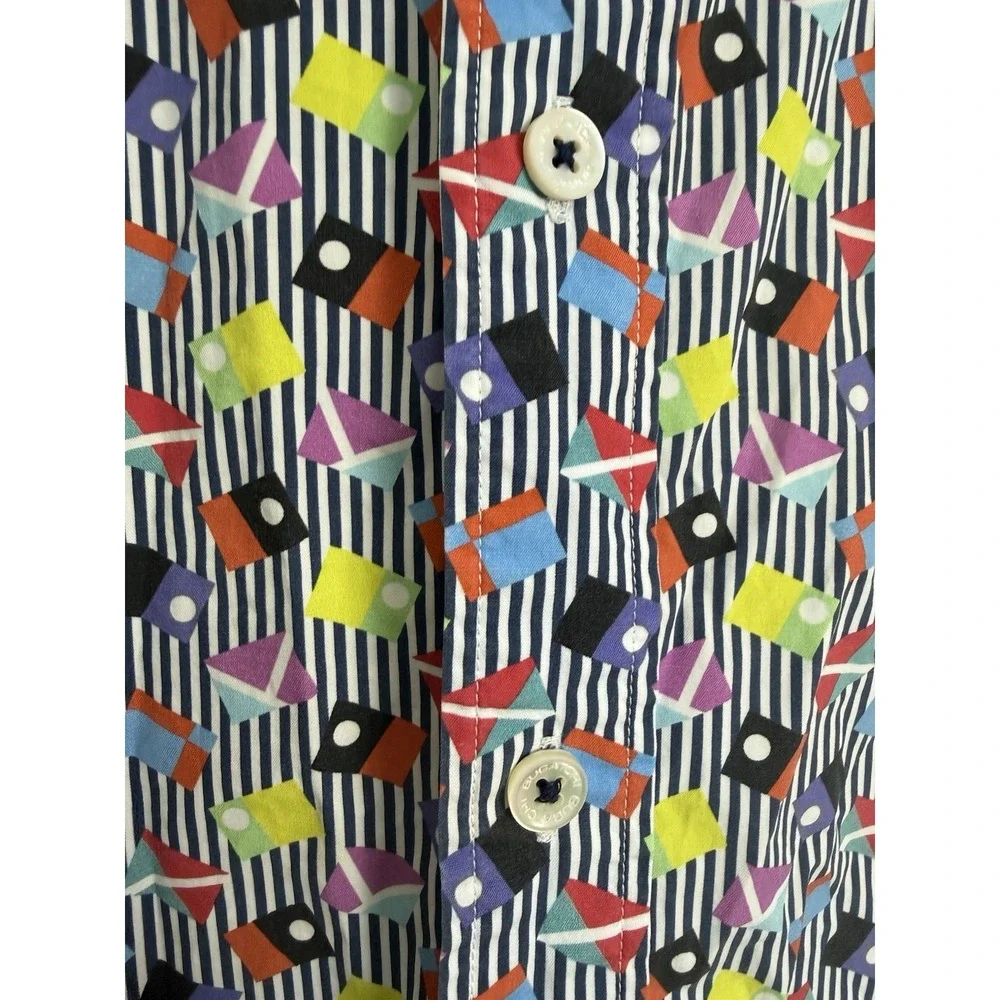 Bugatchi Men's Short Sleeve Shirt Geometric Pattern 100% Cotton Size Large